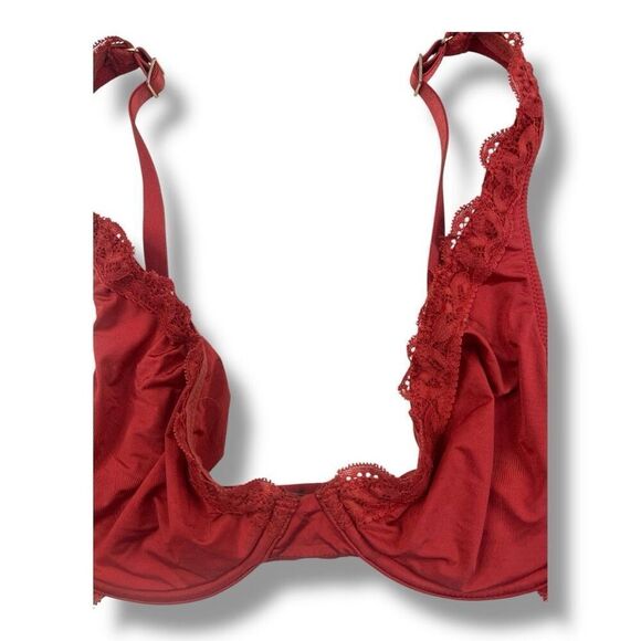 Aerie Red Lace Lowcut Underwire No Padding Bra Size 36C - Picture 3 of 6